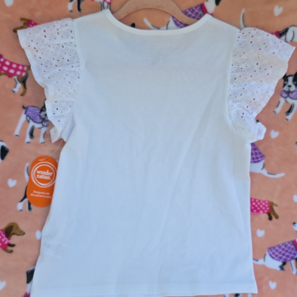 White Eyelet Sleeve Ruffle Tee - Picture 14 of 16